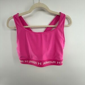 Under Armour Women's 2X Sports Bra Hot Pink Crossback Compression Logo‎ Band